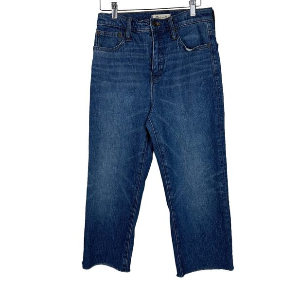 Madewell Jeans Women Size 26 Classic Straight High Rise Raw Hem Crop Medium Wash - Picture 1 of 14
